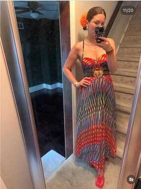 Colorful Striped Maxi Dress with Spaghetti Straps
